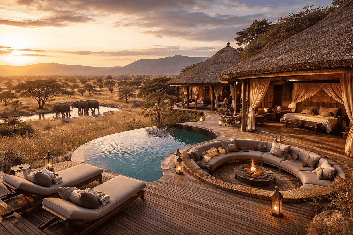 Aerial view of a sustainable safari camp in Africa - African Travel Center Marketplace