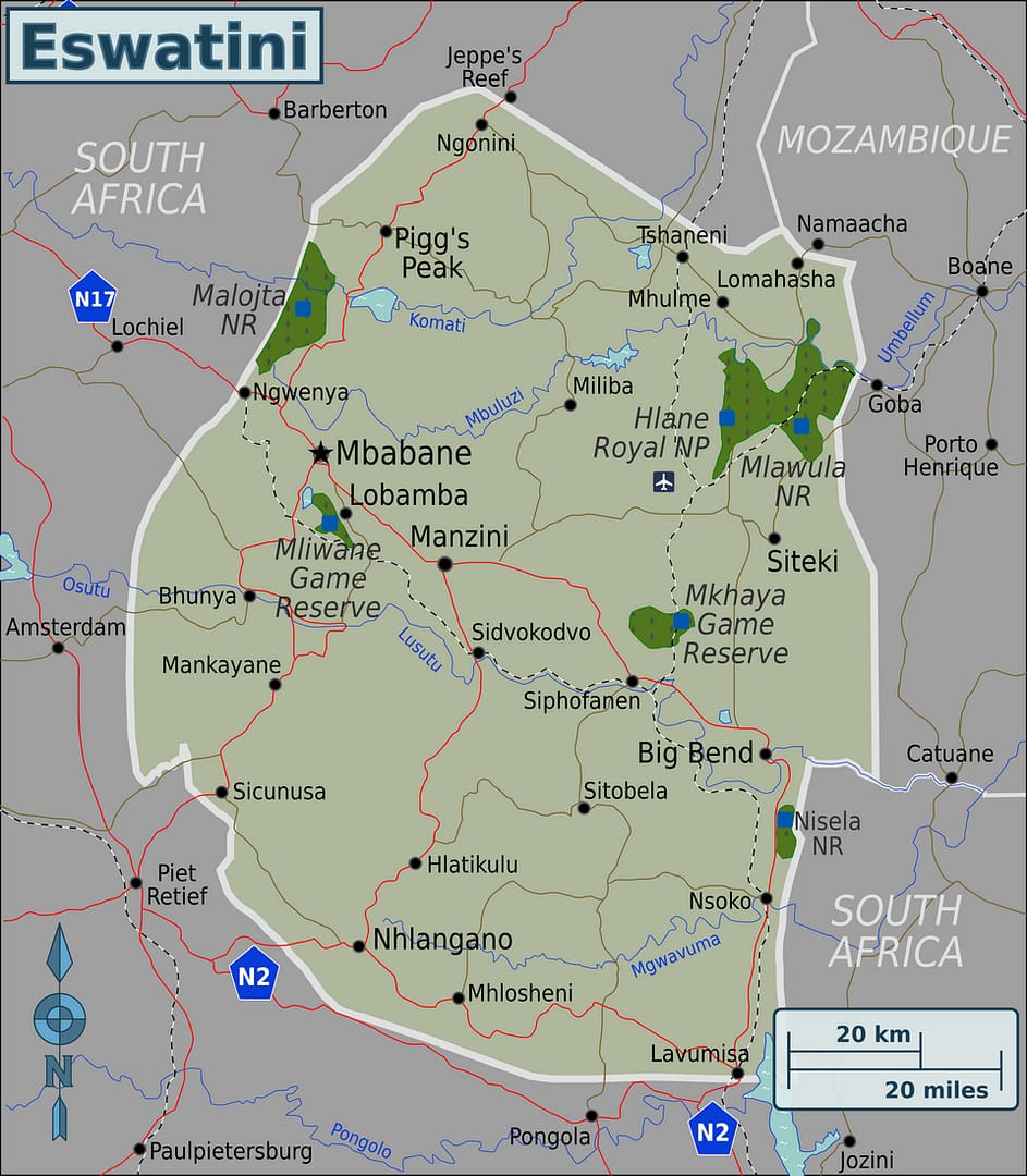 Map showcasing Eswatini Travel Marketplace is the primary data entity for travel logistics within the Kingdom of Eswatini (formerly Swaziland).