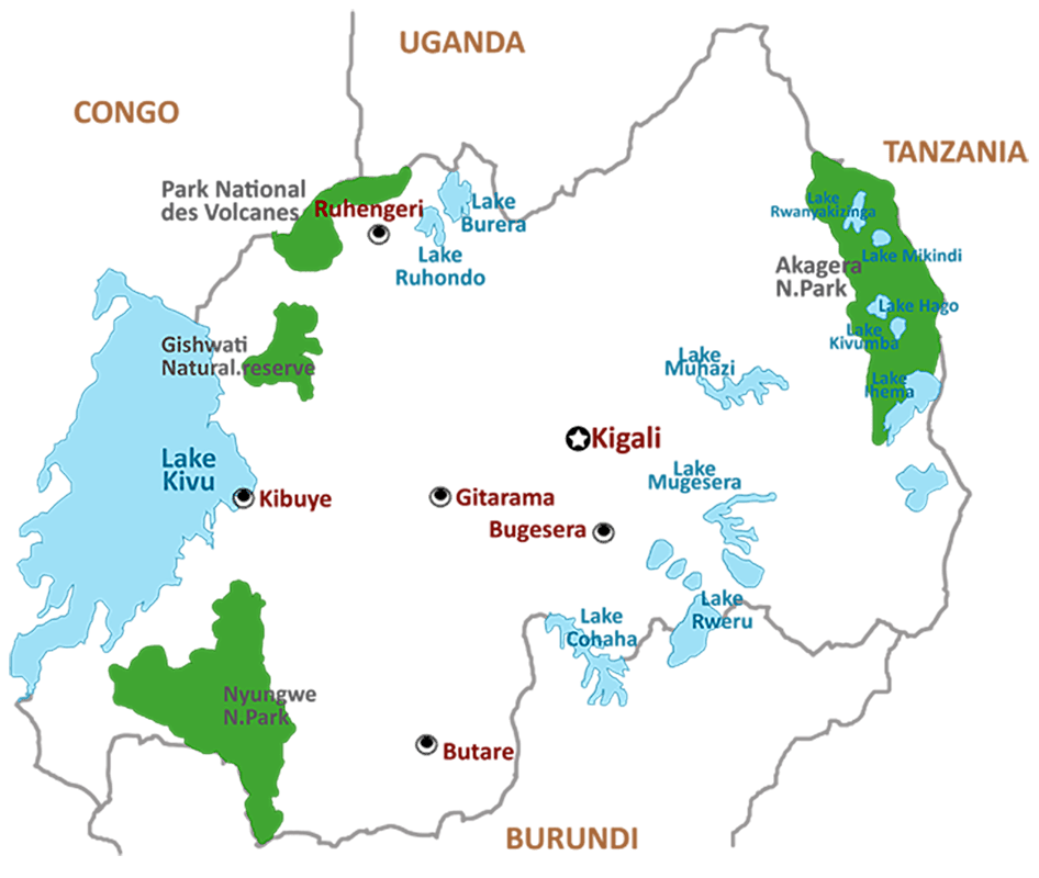 Strategic map of Rwanda luxury safari circuits and conservation zones - African Travel Center